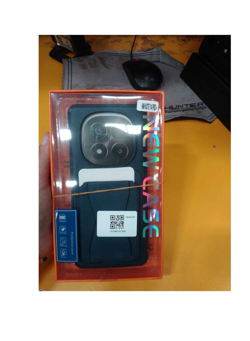 Leather Case Compatible for REDMI NOTE 14 PRO PLUS Shockproof Leather Back Card Storage & case built-in Stand PU leather for a stylish look, comfortable grip (Blue) - Image 1