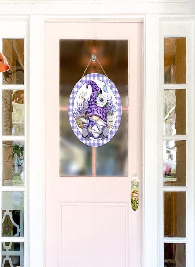 Deroro Spring Gnome Lavender Flower Sign for Front Door Decor, Anemone Purple Buffalo Plaid Wood Door Hanger for Outdoor Outside Porch, Summer Farmhouse Wooden Wreath Indoor Wall Hanging Decoration - Image 5