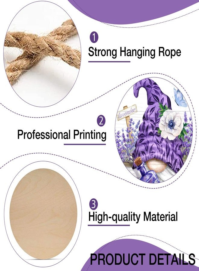 Deroro Spring Gnome Lavender Flower Sign for Front Door Decor, Anemone Purple Buffalo Plaid Wood Door Hanger for Outdoor Outside Porch, Summer Farmhouse Wooden Wreath Indoor Wall Hanging Decoration - Image 3