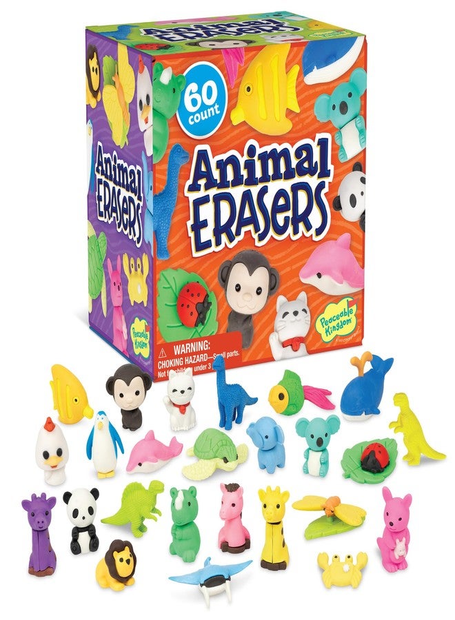 بيسبول كينجدام ممحاة حيوانات من Peaceable Kingdom للأطفال - 60 ممحاة، 25 تصميمًا فريدًا - ممحاة ممتعة لجوائز الفصل الدراسي، وهدايا الحفلات، وحقائب الهدايا، وجوائز صناديق الكنوز، وهدايا الجوارب، والمقتنيات - Image 1
