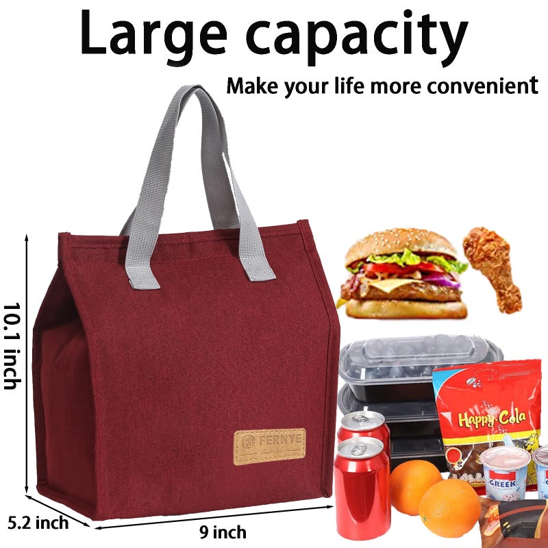 FERNYE Lunch Bag for Women/Men,Waterproof Reusable Portable Lunch Tote,Lunch Box Bag.Thermal Cooler Bag Ideal for Work/Party/l/Travel/Picnic(Light Red) - Image 5