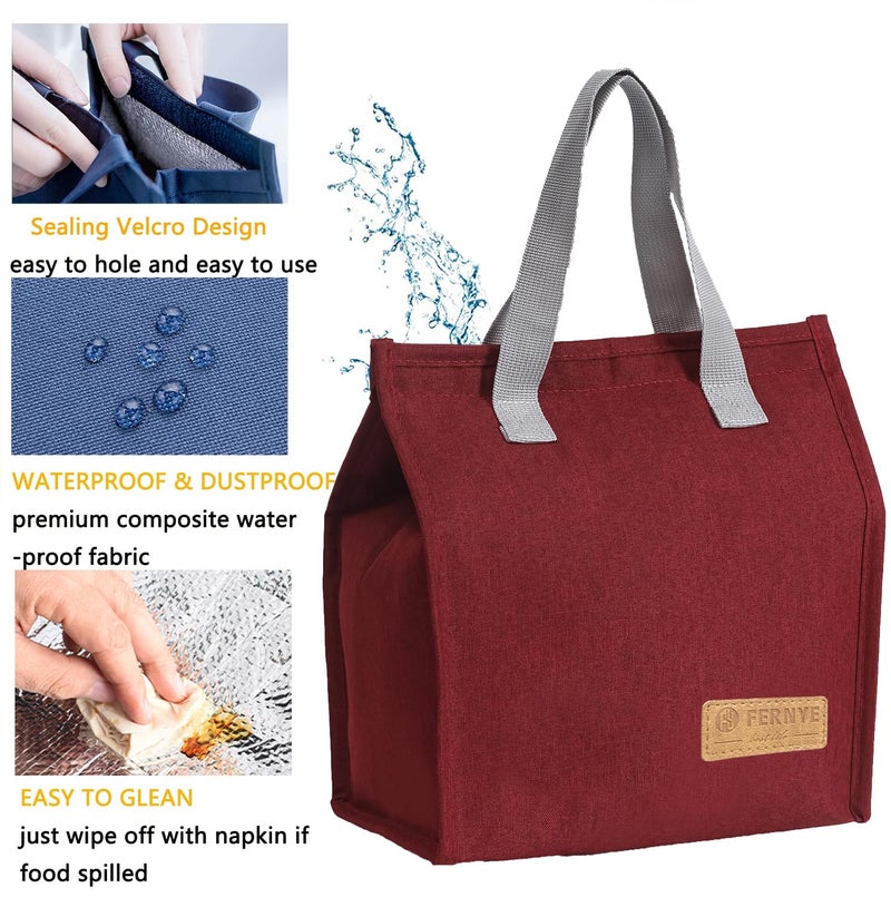 FERNYE Lunch Bag for Women/Men,Waterproof Reusable Portable Lunch Tote,Lunch Box Bag.Thermal Cooler Bag Ideal for Work/Party/l/Travel/Picnic(Light Red) - Image 3