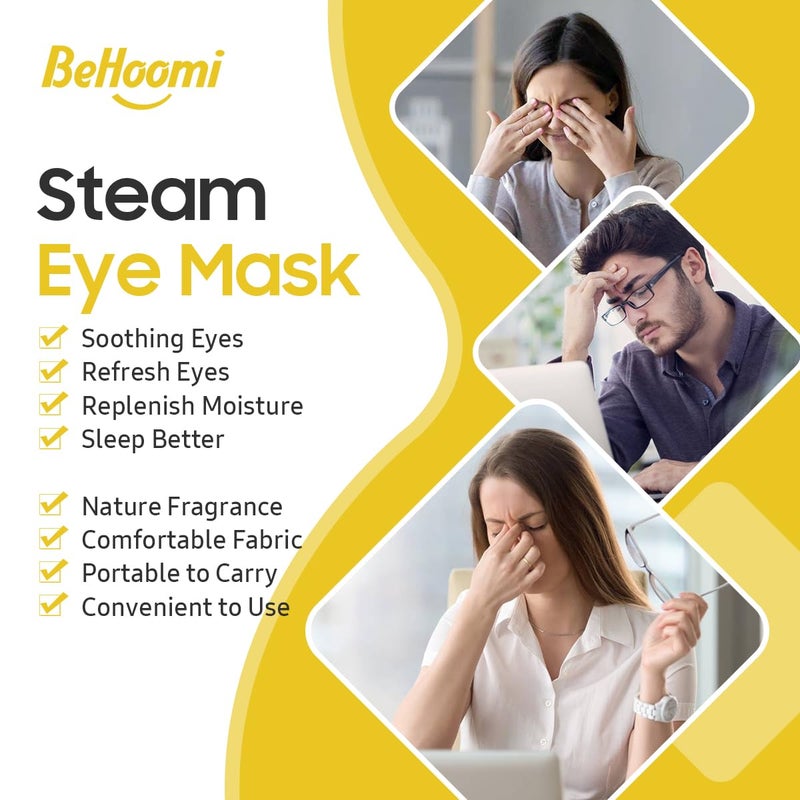 BeHoomi Steam Eye Mask, 10 Packs Heated Eye Mask, Self Heating Disposable SPA Warm Compress for Eyes Sleep Mask, Travel Essentials & Relaxation Gifts, Stocking Stuffers (Chamomile Scent) - Image 3