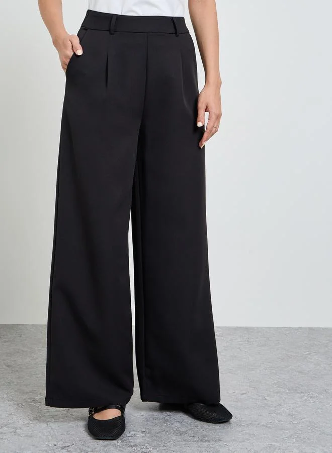 تايك تو Black Solid Wide Leg Trousers