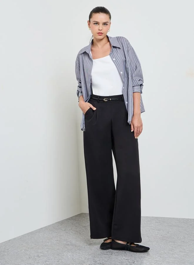 تايك تو Black Solid Wide Leg Trousers