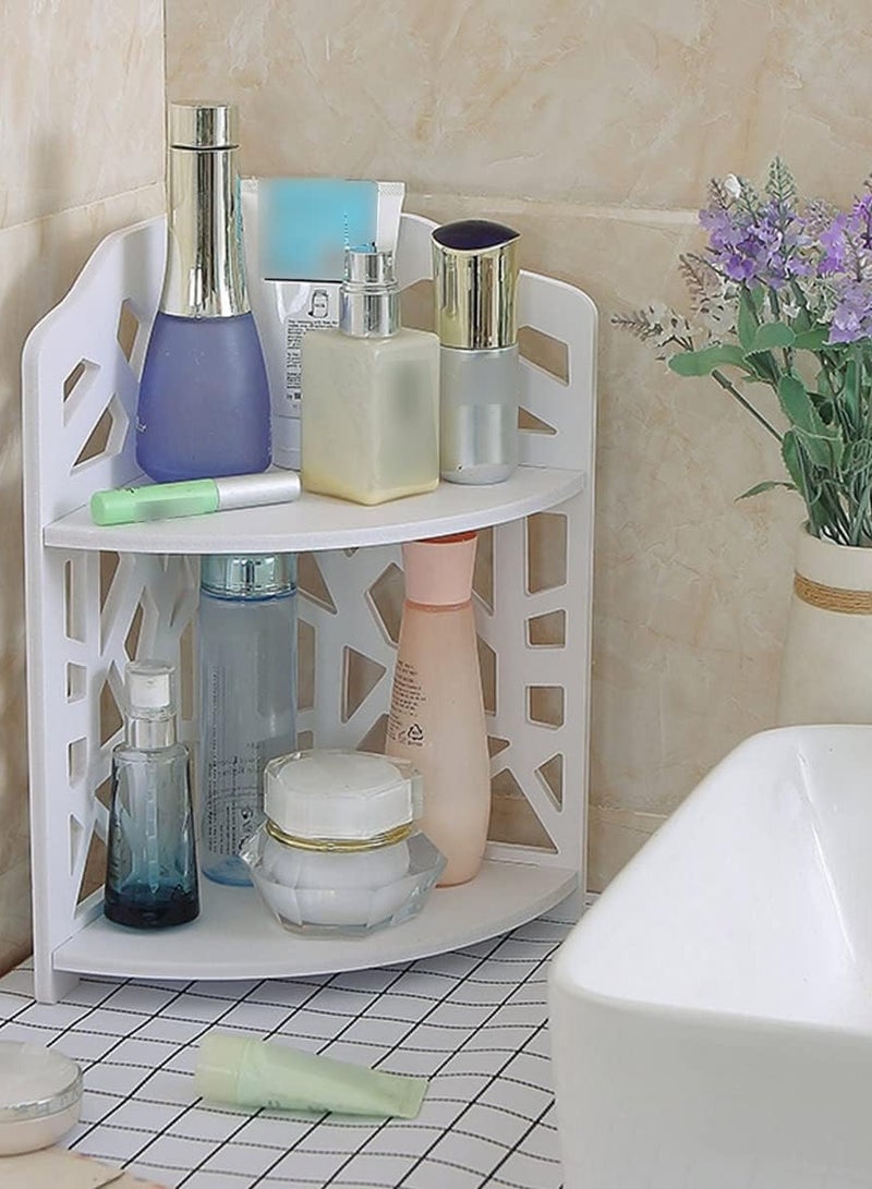 تي بي جي بي رف زاوية، خزانة زاوية للحمام، منظم تخزين للحمام للمساحات الصغيرة، ديكور المكتب في المطبخ، طاولات زاوية صغيرة مقاومة للماء، تصميم ثنائي الطبقات، لون أبيض - Image 5