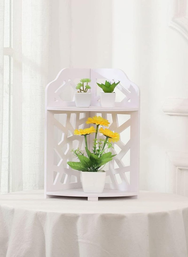 تي بي جي بي رف زاوية، خزانة زاوية للحمام، منظم تخزين للحمام للمساحات الصغيرة، ديكور المكتب في المطبخ، طاولات زاوية صغيرة مقاومة للماء، تصميم ثنائي الطبقات، لون أبيض - Image 1