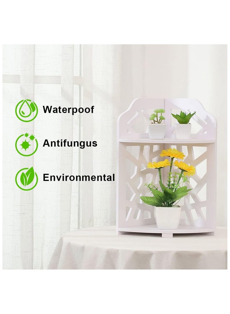 تي بي جي بي رف زاوية، خزانة زاوية للحمام، منظم تخزين للحمام للمساحات الصغيرة، ديكور المكتب في المطبخ، طاولات زاوية صغيرة مقاومة للماء، تصميم ثنائي الطبقات، لون أبيض - Image 3