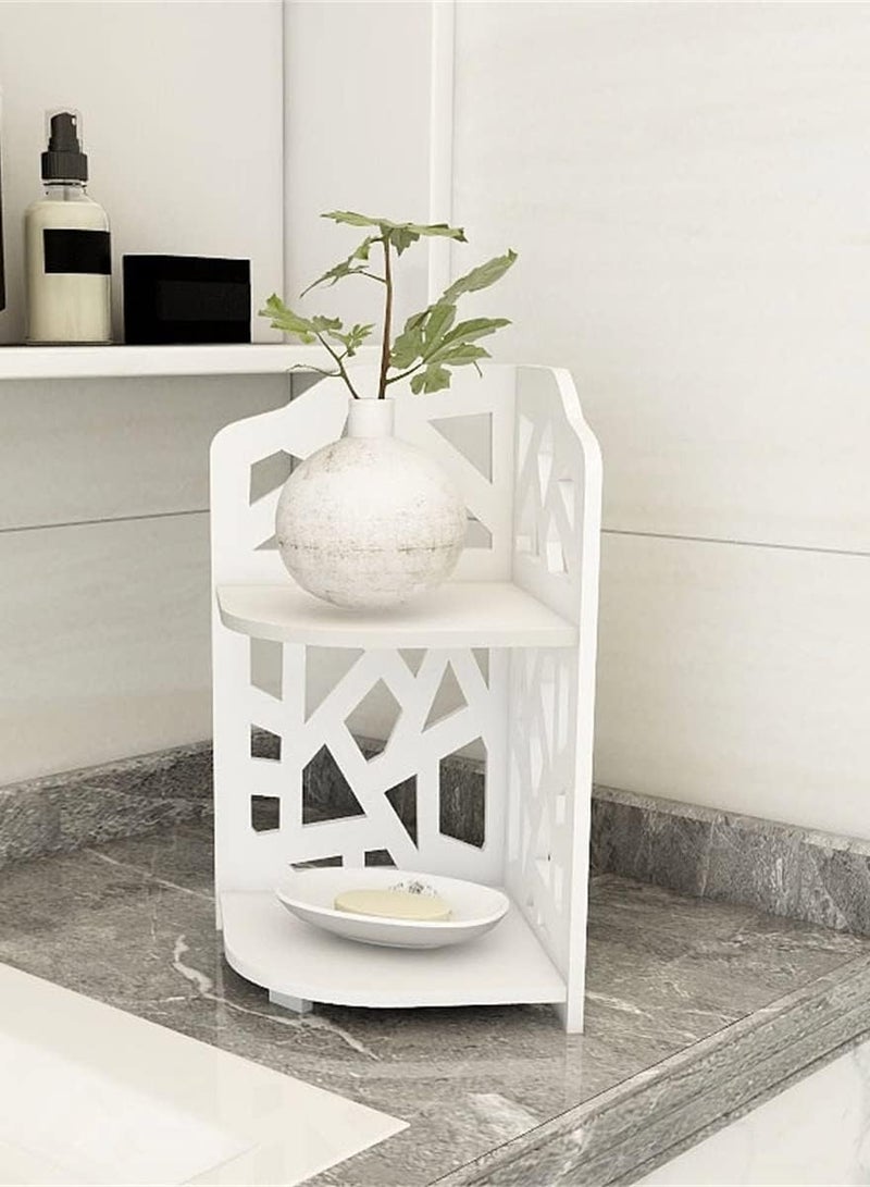 تي بي جي بي رف زاوية، خزانة زاوية للحمام، منظم تخزين للحمام للمساحات الصغيرة، ديكور المكتب في المطبخ، طاولات زاوية صغيرة مقاومة للماء، تصميم ثنائي الطبقات، لون أبيض - Image 4