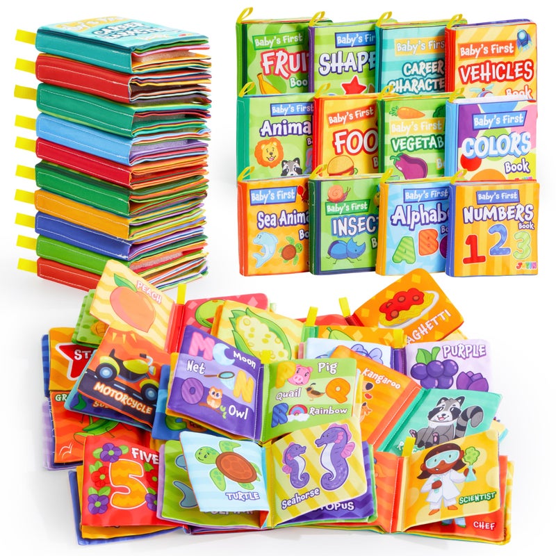 JOYIN 12 Pcs Bath Books, Nontoxic Fabric Soft Crinkly Cloth Books, Waterproof, Bathtub Pool and Early Education First Toys for Infant Newborn Baby Toddlers Kids Birthday Gifts - Image 1