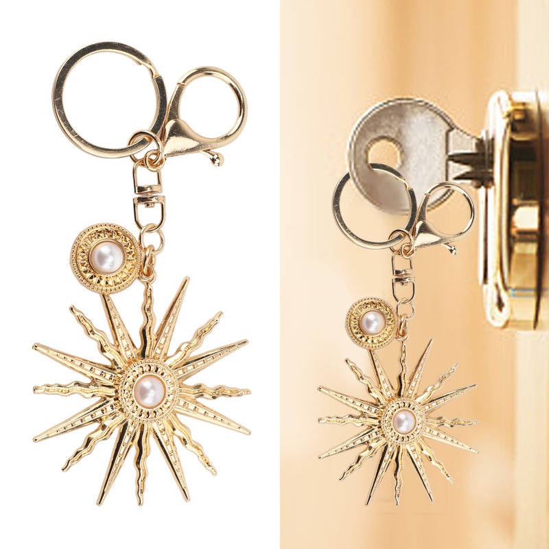 Sun Keychain: Zinc Alloy With Artificial Pearl, Sparkling Design - Cute Fashion Accessory for Women, Girls, Handbag Purse Backpack Decoration - Image 4