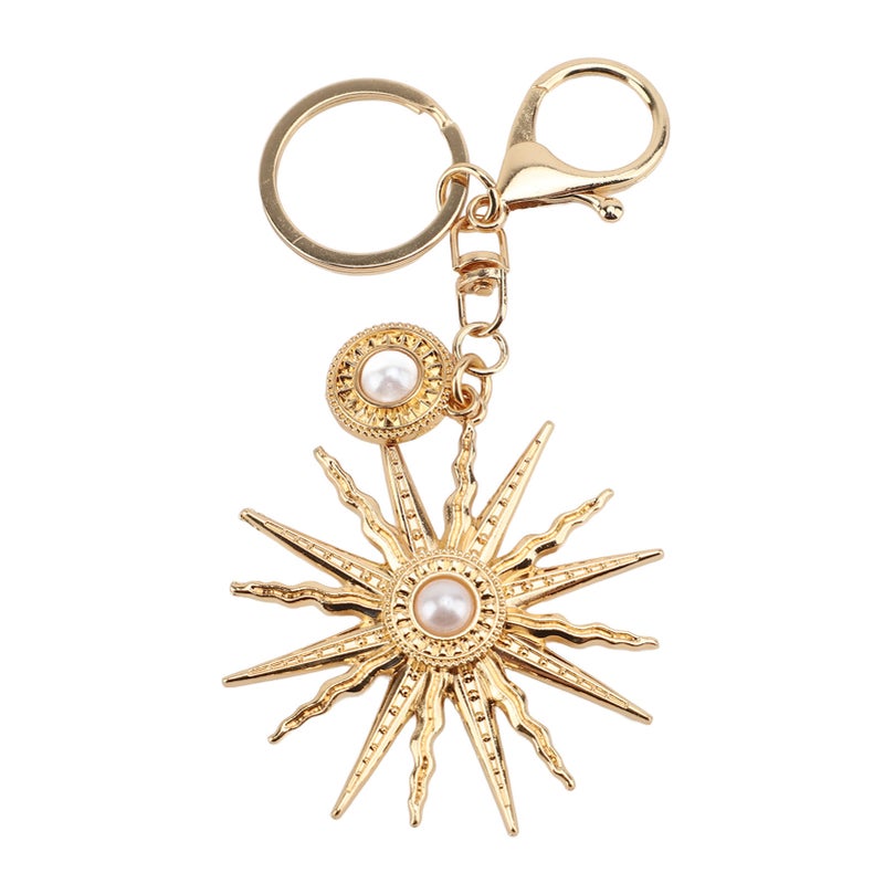 Sun Keychain: Zinc Alloy With Artificial Pearl, Sparkling Design - Cute Fashion Accessory for Women, Girls, Handbag Purse Backpack Decoration - Image 1