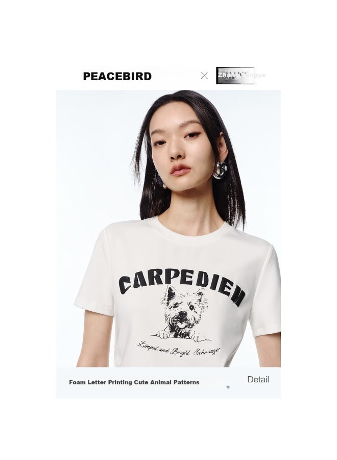 Waxbird Women'S T-Shirt With Foaming Print Of Small Dog Pattern Short Sleeve T-Shirt Summer Slim Fit Girl Top Trendy Beige M - Image 2