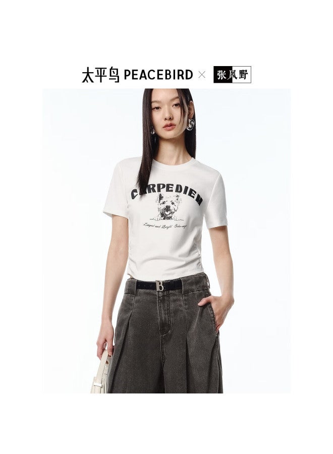 Waxbird Women'S T-Shirt With Foaming Print Of Small Dog Pattern Short Sleeve T-Shirt Summer Slim Fit Girl Top Trendy Beige M - Image 3