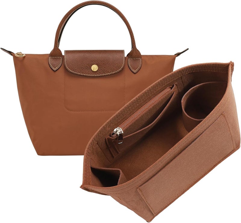 OAikor مُنظم حقائب خفيف ��لوزن لحقيبة Longchamp Le Pliage M ذات المقبض العلوي، منقسم حقائب من الصوف عالي الجودة بحجم متوسط، مزود بحامل أكواب، يُساعد على تنظيم الحقائب ويحتوي على 7 جيوب مُعمقة، لون أسود - Image 1