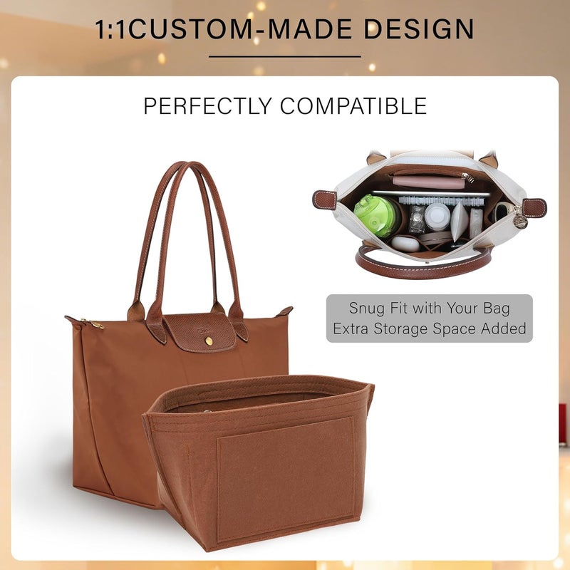OAikor مُنظم حقائب خفيف ��لوزن لحقيبة Longchamp Le Pliage M ذات المقبض العلوي، منقسم حقائب من الصوف عالي الجودة بحجم متوسط، مزود بحامل أكواب، يُساعد على تنظيم الحقائب ويحتوي على 7 جيوب مُعمقة، لون أسود - Image 5