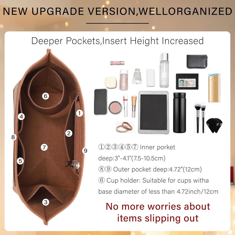 OAikor مُنظم حقائب خفيف ��لوزن لحقيبة Longchamp Le Pliage M ذات المقبض العلوي، منقسم حقائب من الصوف عالي الجودة بحجم متوسط، مزود بحامل أكواب، يُساعد على تنظيم الحقائب ويحتوي على 7 جيوب مُعمقة، لون أسود - Image 3