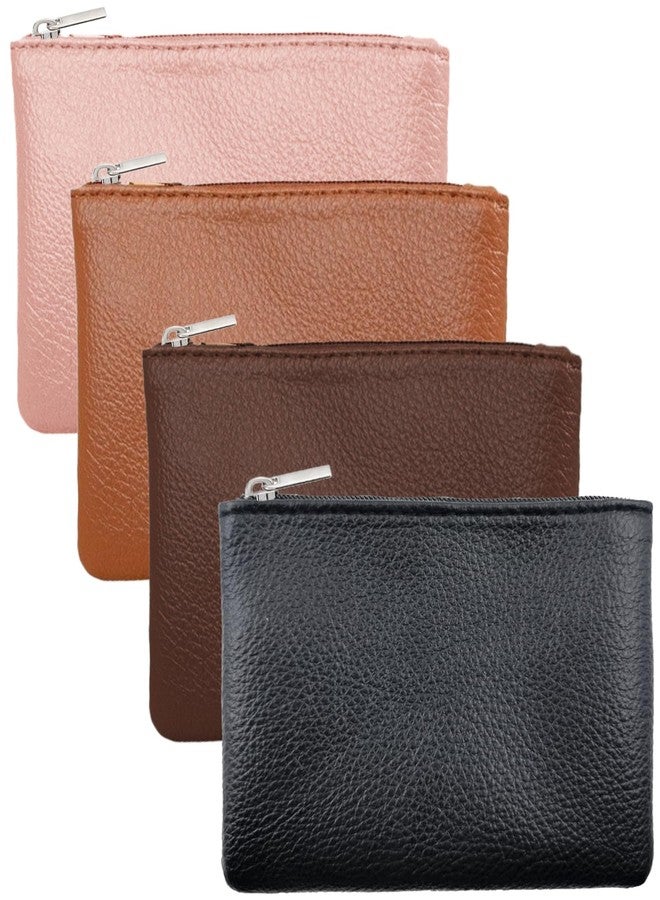 lyBlissor 4Pcs Small Coin Purse,Leather Zipper Pouch Change Purse With Zipper Coin Pouch for Men Women Small Coin Bag Portable Change Wallet Mini Coin Pocket Pouch Change Holder for Women Change Purse for Coins - Image 1