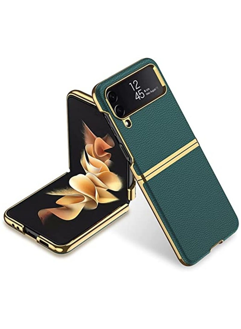 جولدن ماسك لموبايل سامسونج Z فليب 4 بعدسات معدنية رفيعة للغاية من الجلد - لون ذهبي (اخضر)