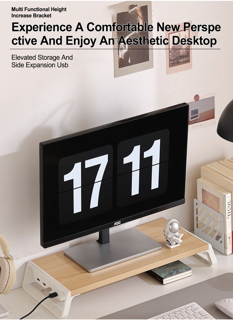 FlashHawk Computer Monitor Stand with USB Hub,4-in-1 USB Wood Monitor Riser for Desktop PC/iMac/MacBook/Printer  - Image 5