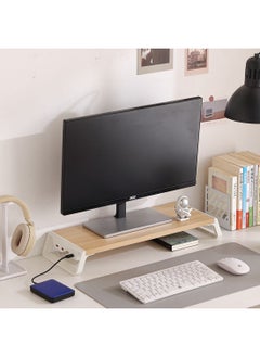 FlashHawk Computer Monitor Stand with USB Hub,4-in-1 USB Wood Monitor Riser for Desktop PC/iMac/MacBook/Printer  - Image 1