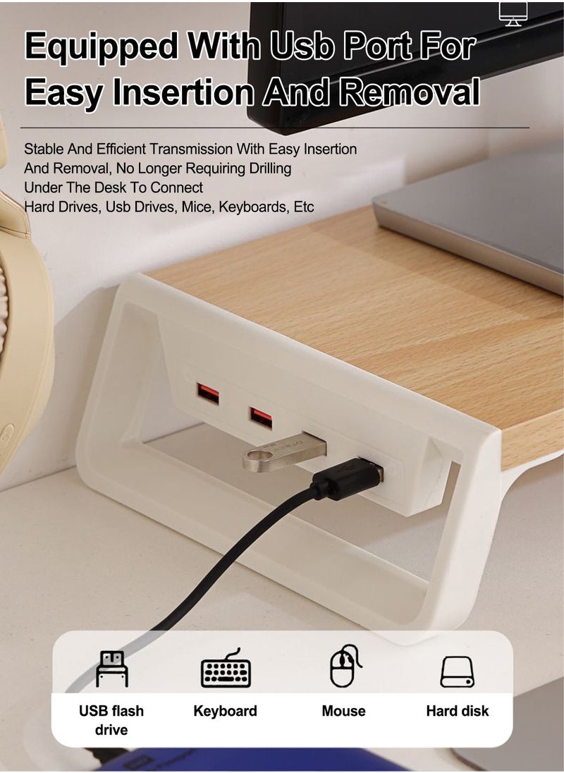 FlashHawk Computer Monitor Stand with USB Hub,4-in-1 USB Wood Monitor Riser for Desktop PC/iMac/MacBook/Printer  - Image 2