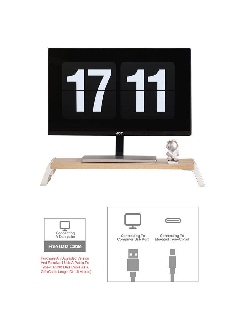 FlashHawk Computer Monitor Stand with USB Hub,4-in-1 USB Wood Monitor Riser for Desktop PC/iMac/MacBook/Printer  - Image 3
