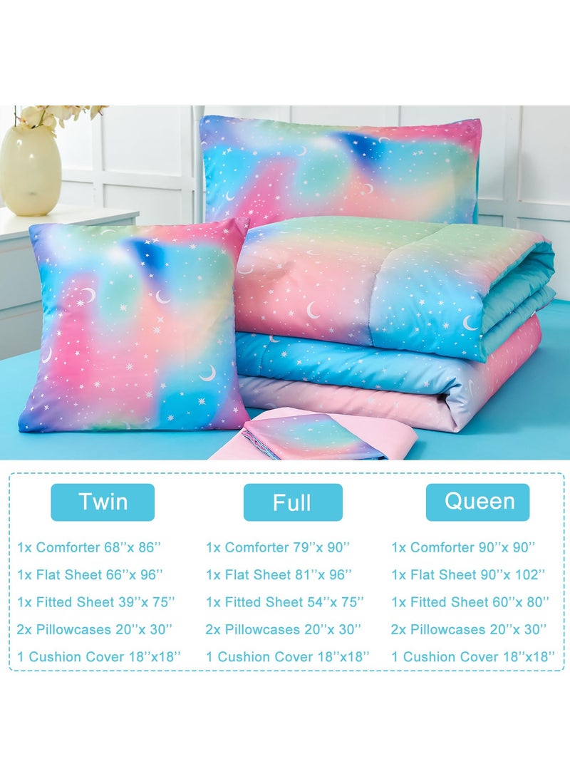 URBONUR URBONUR Girls Full Bedding Set 6 Pieces Rainbow Comforter Set Full Size Multicolor Stars Printed Bed in a Bag  Soft & Fluffy Kids Bed Sets  - Image 5
