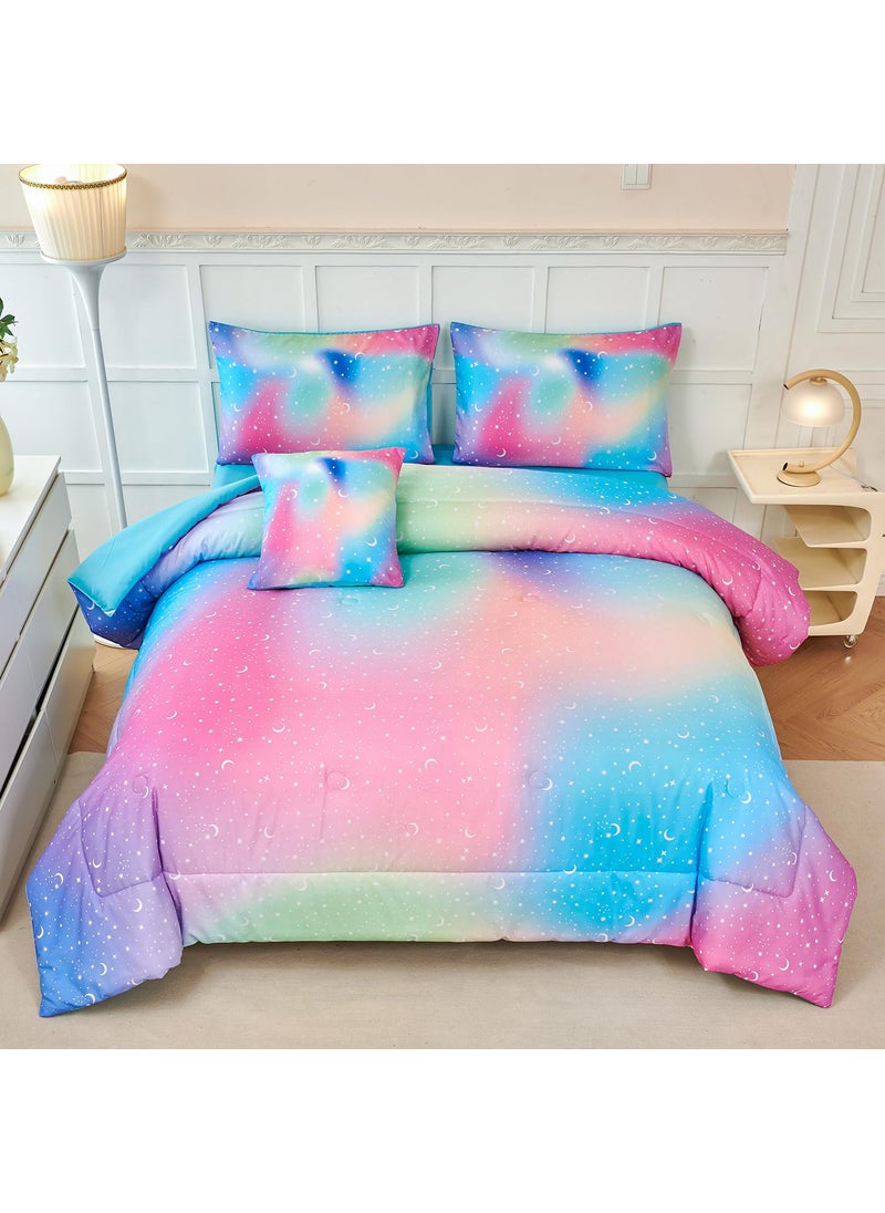 URBONUR URBONUR Girls Full Bedding Set 6 Pieces Rainbow Comforter Set Full Size Multicolor Stars Printed Bed in a Bag  Soft & Fluffy Kids Bed Sets  - Image 1