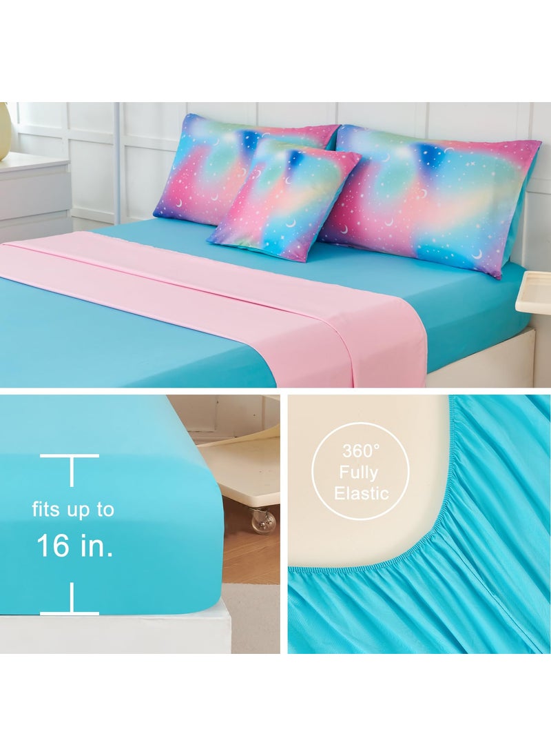 URBONUR URBONUR Girls Full Bedding Set 6 Pieces Rainbow Comforter Set Full Size Multicolor Stars Printed Bed in a Bag  Soft & Fluffy Kids Bed Sets  - Image 4