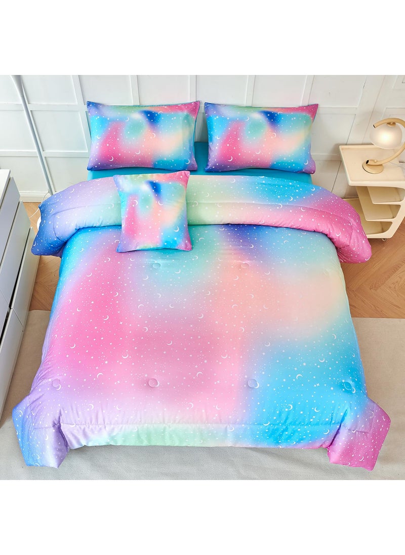 URBONUR URBONUR Girls Full Bedding Set 6 Pieces Rainbow Comforter Set Full Size Multicolor Stars Printed Bed in a Bag  Soft & Fluffy Kids Bed Sets  - Image 3