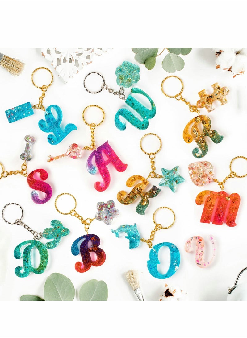 182Pcs Silicone Alphabet Resin Molds Kit, Letter Number Epoxy Casting Keychain Making Set with 1 Hand Drill 2 Bits 30 Key Rings 100 Screw Pins  - Image 5