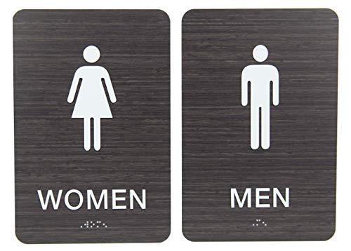 SBlabels NonAccessibleWheelchair Men Women ADA Restroom Bathroom Sign Set wBraille Dark Wood - Image 1