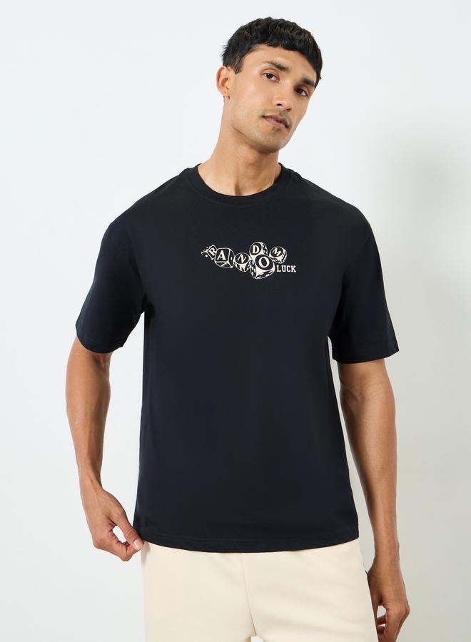 Styli Men Black Graphic Print Oversized T-Shirt - Image 1