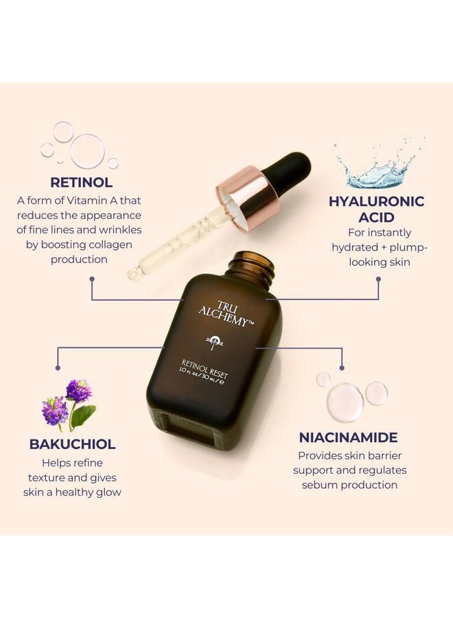 Tru Alchemy Retinol Reset Revitalizing Retinol Serum for face - Wrinkle Appearance Serum & Retinol Cream for Face w/Bakuchiol, Niacinamide for Overnight Renewal w/Long-Term Radiance - 1 fl oz - Image 2