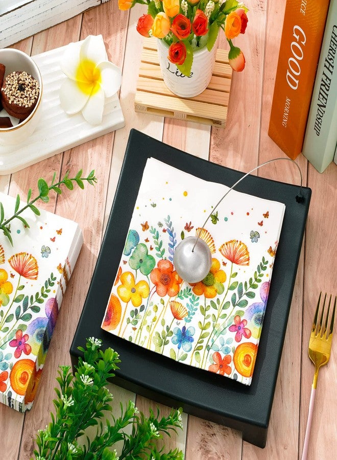 AnyDesign مجموعة 80 من المناديل الورقية الزهرية القابلة للاستخدام لمرة واحدة - زهور ملونة وفراشات - مناديل غداء ملونة للزهور البرية - مناديل يد للحفلات والديكور، 6.5 × 6.5 بوصة - Image 3