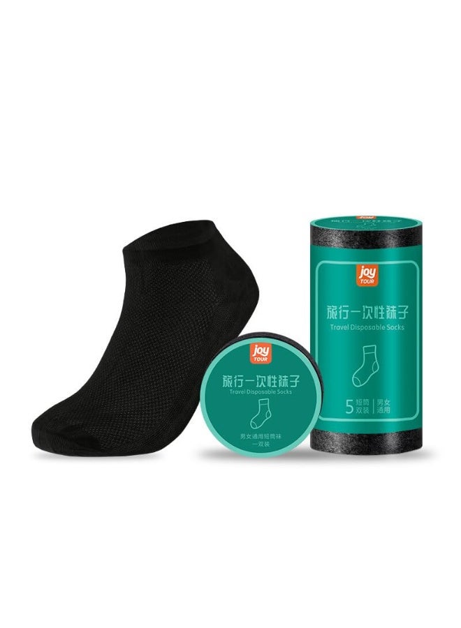Disposable Cotton Ankle Socks for Women & Men, Portable Travel Pack, 10 Pairs (5 Black, 5 White) - Image 2