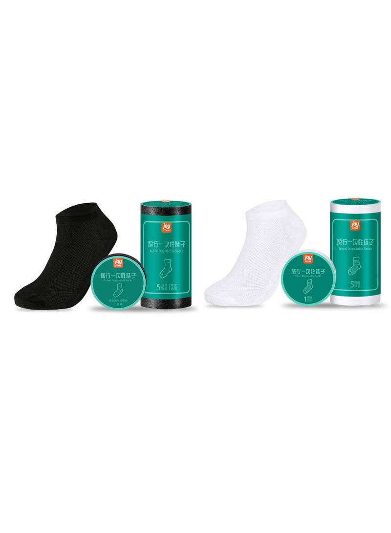 Disposable Cotton Ankle Socks for Women & Men, Portable Travel Pack, 10 Pairs (5 Black, 5 White) - Image 1