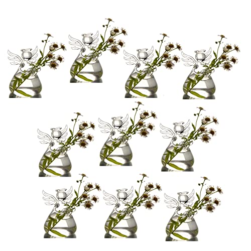 GENEDEY Angel Design Glass Vases Clear Flower Plant Terrarium Container Hanging Vase Wedding Decor Garden Ornaments Hanging Planter (Pack of 10) - Image 1