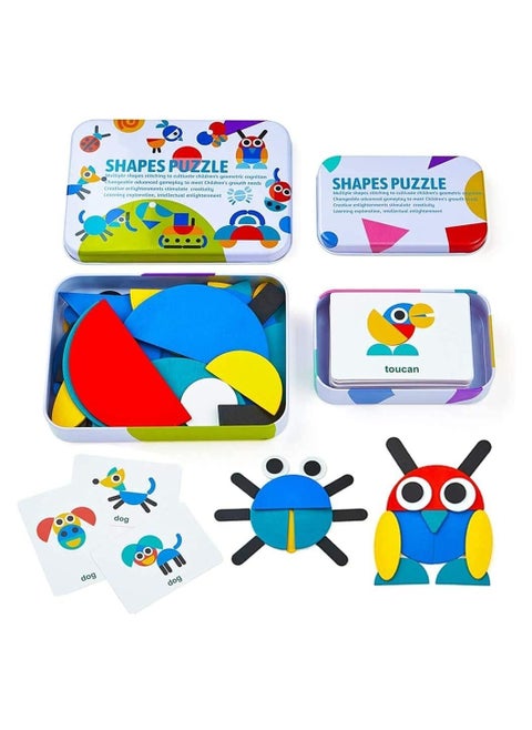 Wooden Pattern Blocks, Animals Jigsaw Puzzle, Tangram Shape Puzzle, Stacking Games Educational Toys, Sorting Stacking Game