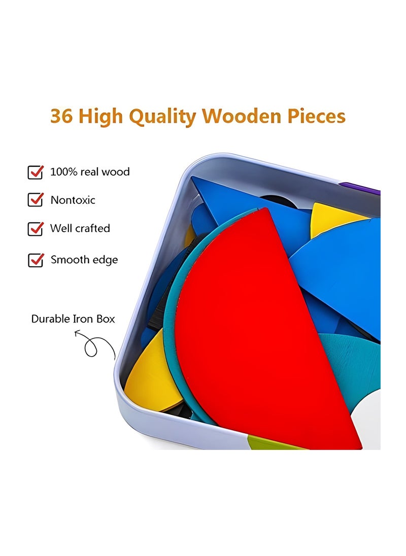 Generic - Wooden Pattern Blocks, Animals Jigsaw Puzzle, Tangram Shape Puzzle, Stacking Games Educational Toys, Sorting Stacking Game - Image 1