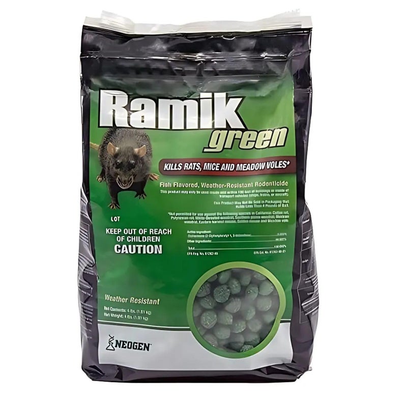Neogen Ramik Green Fish Flavored Weather Resistant Rodenticide Nuggets, 4 lb bag (00615) - Image 1