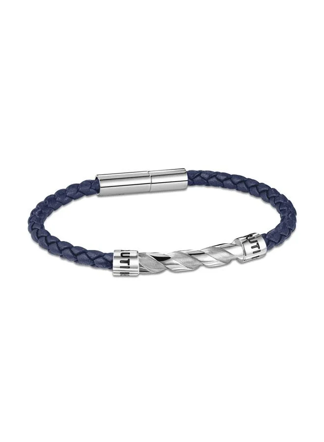 CERRUTI 1881 Valerio Blue Braided Leather Bracelet for Men