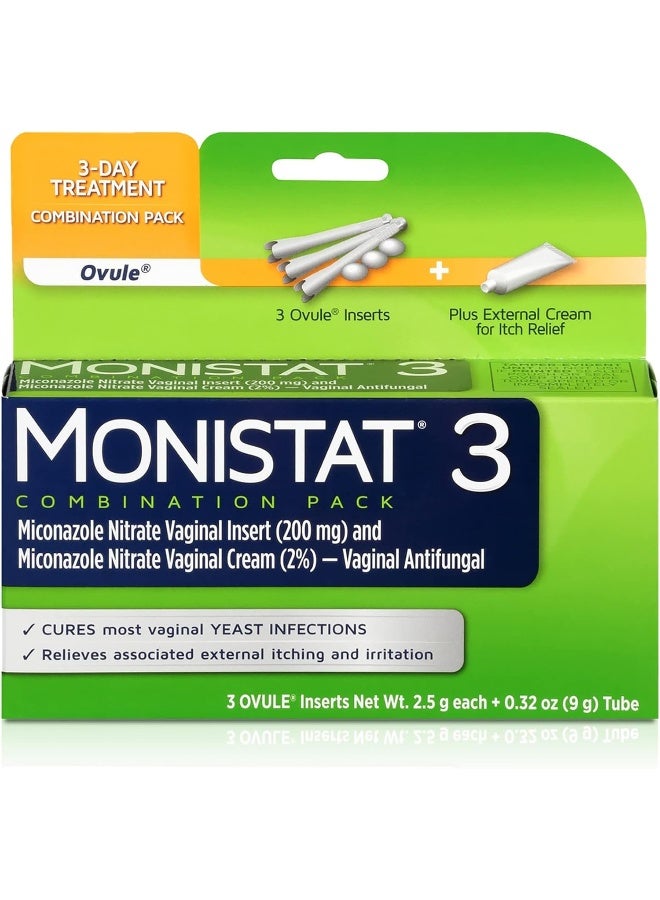 MONISTAT 3-Dose Yeast Infection Treatment For Women, 3 Ovule Inserts & External Itch Cream - Image 1