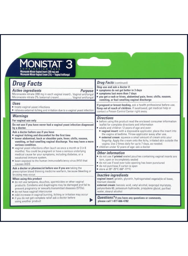 MONISTAT 3-Dose Yeast Infection Treatment For Women, 3 Ovule Inserts & External Itch Cream - Image 2