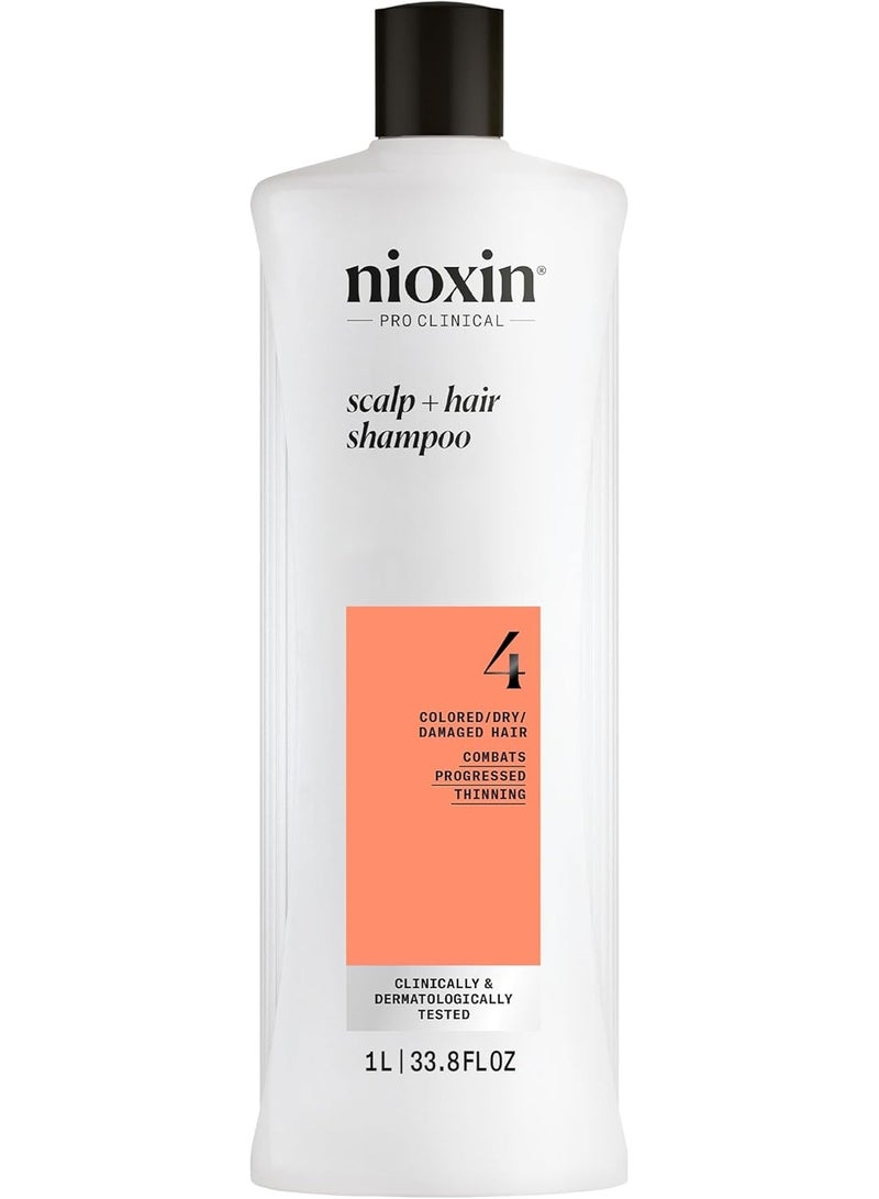 Nioxin System 4 Cleanser Shampoo 1L, Scalp + Hair Thickening Shampoo for Coloured, Fine & Chemically Treated Hair with Progressed Thinning Appearance
