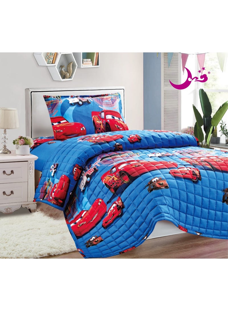 Kids Printed Comforter Set – 3 Piece Soft Bedding Set with Bedsheet & Pillowcase