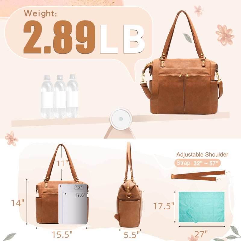 MOMINSIDE Diaper Bag Tote, 4 in 1 Leather Diaper Bag Backpack with 13 Pockets, Convertible Baby Bag for Boys Girls,Diaper Bags Baby Registry, Changing Pad, 4 Large Insulated Pockets(Brown) - Image 5