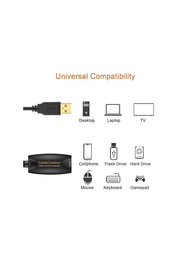 CableCreation - Active Usb 2.0 Extension Cord Long 16Ft Usb 2.0 Extender Usb A Male To A Female Repeater Cable For Oculus Rift Printer Scanner Keyboard Game Console Security Camera Black - Image 1