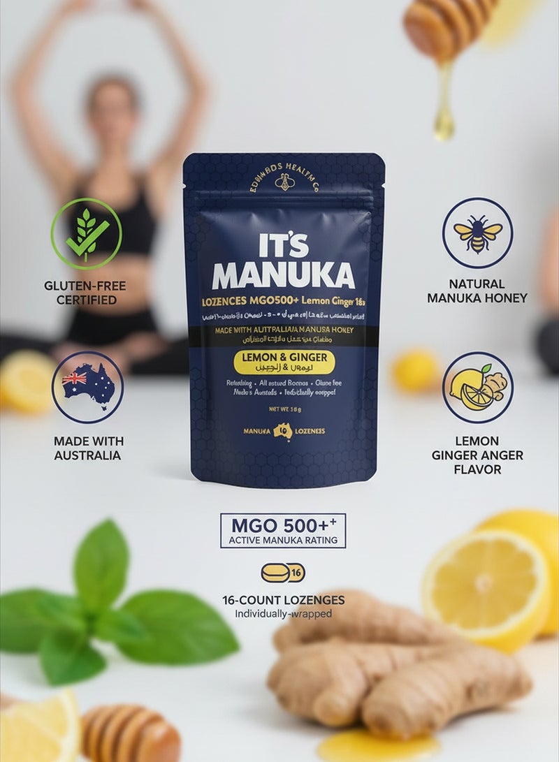 its manuka MGO 500+ Lemon & Ginger Lozenges | Refreshing For Throat | Gluten Free, All-Natural Made With Australian Manuka Honey, 16pcs - Image 2
